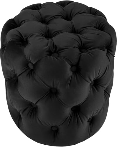 CLP Sitzhocker Samt rund Drancy, gepolstert mit Zierknöpfen, Chesterfield-Optik, Polsterhocker für Wohnzimmer & Schlafzimmer, Farbe:schwarz, Größe:M
