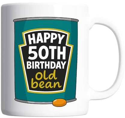 Pickhut 50th Birthday Gift for Men – “Happy 50th Bday Old Bean” Funny Birthday Mug for Him Turning 50 Years Old, Joke Birthday Celebration Cup, Gift for Dad, Teacher or Friend