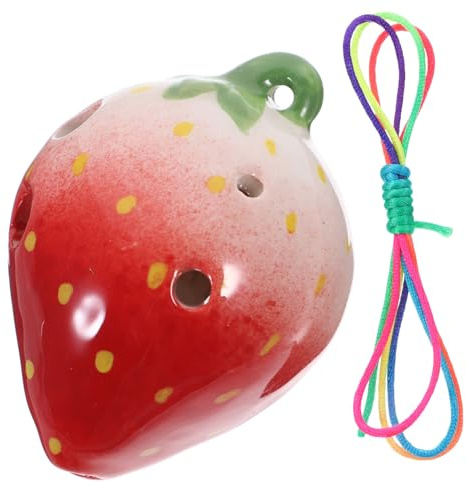 ERINGOGO 6-loch Okarina Erdbeerform aus Keramik Anfänger Übungsinstrument für Kinder mit Umhängeband Tragbares Blasinstrument Geschenk