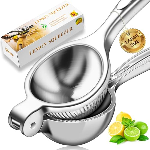 Vakoo Lemon Squeezer - Heavy-Duty, Rust-Resistant Metal Manual Citrus Juicer for Lemon & Lime, Effortless Press - Silver
