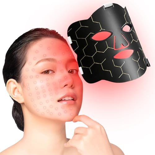 Rotlichtlampe Gesicht, 660nm&850nm Silikon Rotlicht Maske Gesicht, 222Chips Flexible Infrarotlampe LED Maske mit 10/15/20 Minuten Timer & 5 Helligkeitsstufen