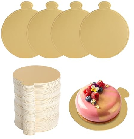 ZRUEWOT 100 Stück Törtchen Untersetzer – Mini Cake Stand aus Gold für Mousse, Cupcakes und Desserts – Perfekt für Hochzeit und Party, Runde Cakeboard aus Lebensmittelechtem Material