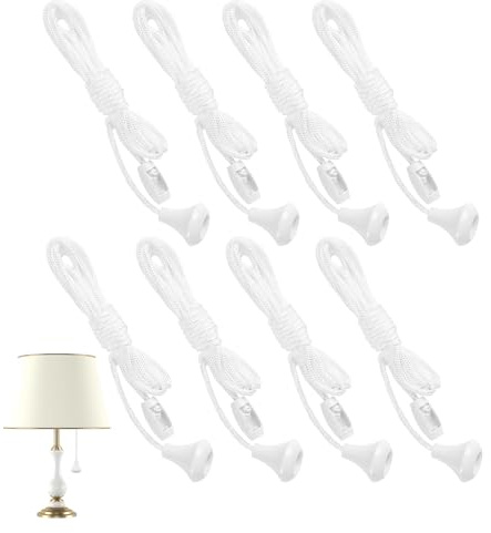 Nretluo Light Pull Cord, 8 Pcs Nylon Ceiling Bathroom Pull Cord, Light Cords Pulls String, Suitable for Ceiling Switches and Bathroom/Bedroom Pulls Cords Assemblies (1.5m)