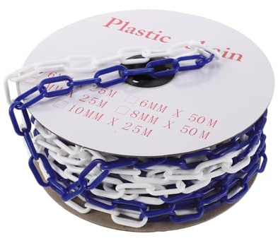 Gadpiparty Cadena de Seguridad de Plástico 6 Mm Azul, 25 Metros, Eslabones Resistentes Intemperie para Barreras de Tráfico, Conos de Señalización y Control de Multitudes en Exteriores