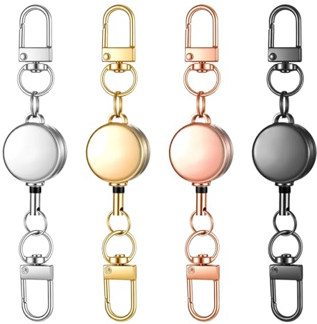 4 Pack Retractable Keychain, Metal Retractable Badge Holder with Hook