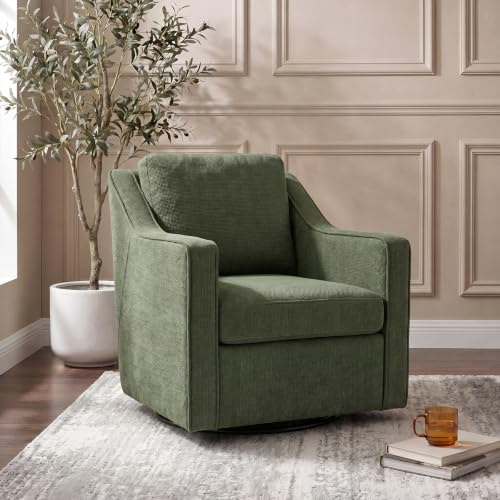 Swivel Armchair for Living Room, 360° Rotating Living Room Chair, Linen Fabric Accent Chair with Removable Seat Cushion & Pillow, High Density Foam Upholstered Lounge Chair for Bedroom, Leisure Area