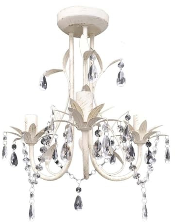 vidaXL Lámpara de Techo Colgante Araña de Cristal Elegante Blanco Iluminación