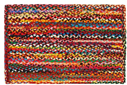 Cotton Craft - Rechteckiger Flickenteppich, 60 x 90 cm, Chindi-Flechtteppich, handgewebt und wendbar – handgewebt aus mehrfarbigen, lebendigen Stoff-Lagen.