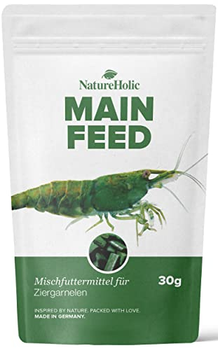 NatureHolic - Garnelenfutter Mainfeed I Futter für Garnelen im Aquarium I Made in Germany I Frei von Fischmehl I Für besseres Wachstum und Panzer Aufbau I 30 g