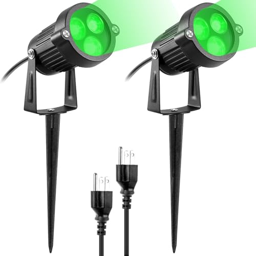 LemonBest® Pack of 2 Outdoor Water-Resistant LED Lawn Garden Landscape Lamp Wall Yard Path Patio Lighting Spot Lights Green AC Spiked Stand with Power Plug