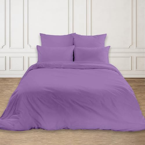 Rohi Easy Care plain King Size Duvet Cover set – Soft & Breathable Lilac Bedding Set – Button Closure – Anti Allergy Quilt Cover Set with Pillowcases (King, Lilac).
