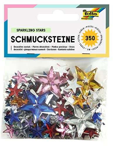folia 1243 - Schmucksteine, Sparkling Stars, 350 Stück, farbig sortiert - ideal zum Verzieren von Grußkarten, Scrapbooking und anderen Bastelarbeiten, Verschieden