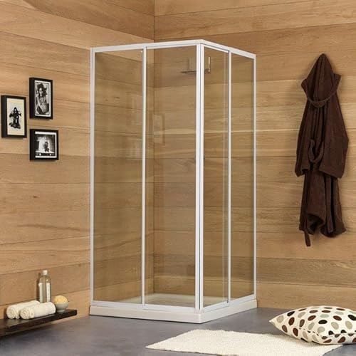 Kiamami Valentina Box Doccia Angolare Estensibile Erice 70-80 cm Vetro 4 mm | Struttura in alluminio bianco, altezza 185 cm, 2 ante fisse e 2 scorrevoli, installazione reversibile