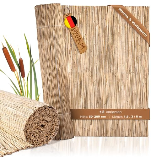 BooGardi Schilfmatte · Balkonsichtschutz in 12 Größen · Schilfrohrmatte 100x600 cm wetterfest · Balkon Sichtschutz Garten, Terrasse und Zaun · Sichtschutzmatte 100 cm hoch