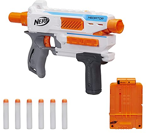 NERF Modulus Mediator Blaster - Fires 6 Darts in a Row, Pump Action, Slam Fire, Includes 6-Dart Clip and 6 Official Elite Darts (Amazon Exclusive)
