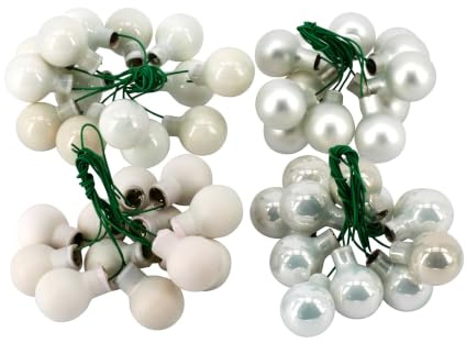 Hochwertige & Dekorative Glas Spiegelbeeren am Draht - Glänzend & Matt - Dekokugeln/Tischdeko/Christbaum/Weihnachten (Weiß, Ø 2cm (144 Stück Sortiert))