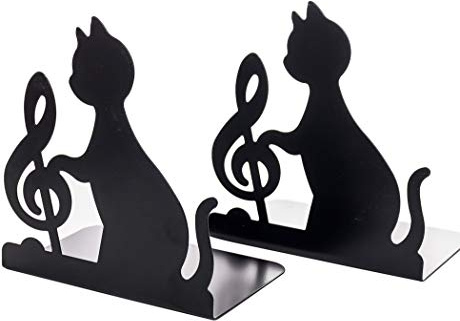 Hillento rutschfeste Buchstützen, faule Katze spielt Musik rutschfeste Verdickung Eisen Bibliothek Schule Büro Heimstudie Metall Buchstützen, 1 Paar, Musiknote