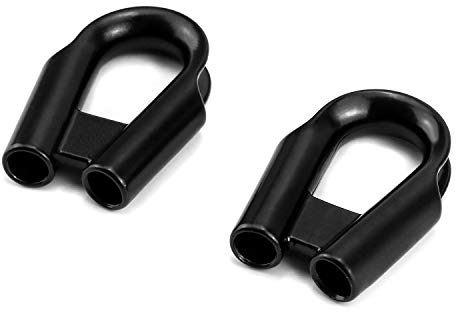 QWORK 7mm 1/4 304 Stainless Steel Rope Tube Thimble with Gusset for 1/4 or 3/16 Wire or Winch Rope, Black (Pack of 2)