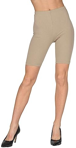 looksy Damen Kurze Leggings Baumwolle Radlerhose Knielang Sommer Fahrradshorts Yoga Sport, Beige, Gr. M