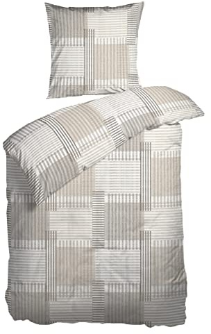 Arctic Bettwäsche 135x200 Renforce I Bettbezug aus 100% Baumwolle mit Oeko-Tex Standard 100 I Bettzeug 2tlg., inkl. Kissenbezug 80x80 I Nordisches Design aus Dänemark, beige-kariert
