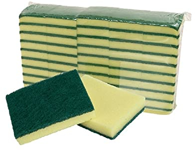100 Spugne accoppiate con fibra abrasiva verde Spugne multiuso cm.10x13 pulizie bagno cucina