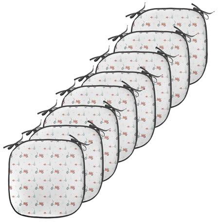 Ambesonne Motorcycle Chair Seating Cushion Set of 8, Pastel Colored Mopeds and Scooters with Dots Going to Opposite Directions, Anti-Slip Seat Padding for Kitchen & Patio, 16x16, Salmon Seafoam