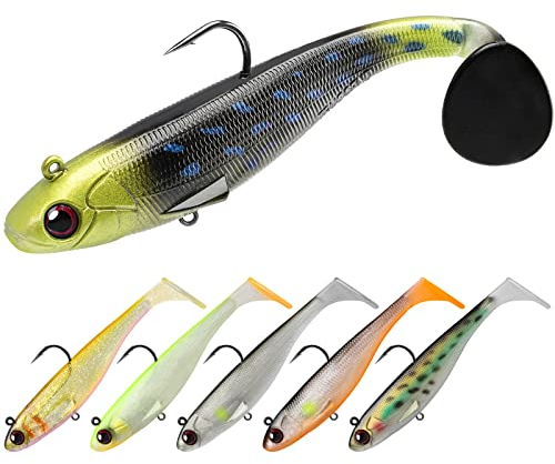 TRUSCEND Angelköder Gummifische Kunstköder Gummiköder Set Fische Angeln Forelle Zander & Barsch Köder Jigköpfe, BKK/VMC-Haken, Japan-Formel, Süßwasser-Salzwasser-Fischen Geschenk für Männe