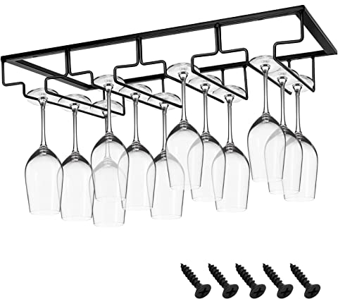 anshuke Portabicchieri Sospeso in Metallo con 4 File di Supporto per 8-12 Bicchieri da Vino per Famiglia, Ristorante, Hotel