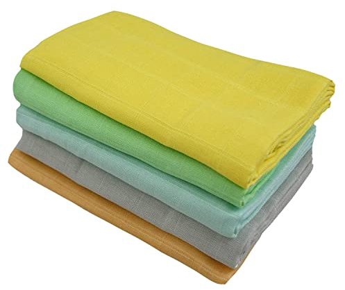 avo + cado Bunte Mulltücher - 100% Biobaumwolle - 80x80 cm - 5 Stück - Besonders saugfähiges Baumwolltuch - Vielseitig als Spucktuch, Stilltuch, Wickelauflage, Pucktuch für das Neugeborene Baby