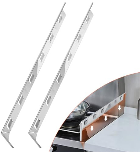 Stove Gap Covers, 25.6 Long & 0.4 Wide Stove Counter Side Gap Guards, Oven Gap Filler with Aluminium, Heat Resistant and Easy to Clean, Range Trim Kit, Left and Right 2 PCS(Silver)
