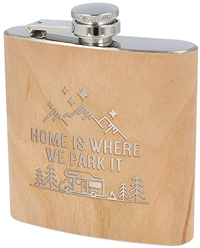 Spruchreif | Flasque gravée en acier inoxydable | Flasque en bois avec gravure | Flasque d'alcool | Cadeau pour les campeurs | Cadeau camping | Accessoires camping pour camping-car