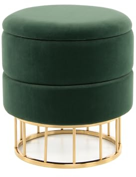 Qiyano Edina Hocker mit Stauraum Grün, Modern, Runder Polsterhocker mit Elegantem Metallgestell, Vielseitig Nutzbar, Komfortabel & Platzsparend