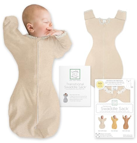 SwaddleDesigns Übergangs-Pucksack Baby, Pucktuch & Puckschlafsack für Neugeborene mit Arme-nach-Oben-Design, halblangen Ärmeln & Fäustling-Bündchen
