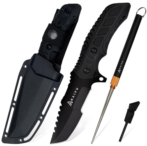 Naifu The Outdoor – couteau de survie 12 cm Drop Point semi‑cranté en acier inox, lame fixe, étui rigide – polyvalent pour bushcraft, randonnée - couteau bushcraft