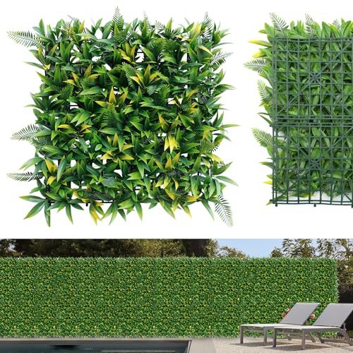 Bynbbur 8 PCS Artificial 3D 20x20 Mixed Panel Fence Privacy Screen Evergreen Hedge Panels Fake Plant Wall for Indoor Outdoor Garden Wedding Décor