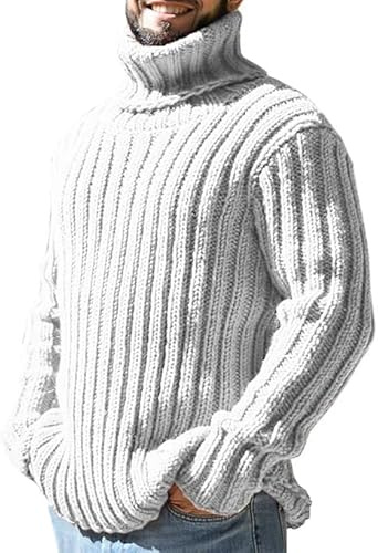 Pull À Col Roulé en Cachemire pour Homme Hiver en Tricote Manches Longues Casual Basique Couleur Unie Col Mi-Haut Chandail Automne Hiver sous-Pull Haut Thermique Col Roulé
