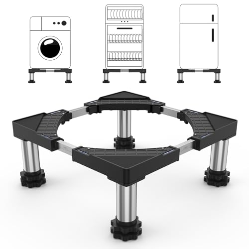 DEWEL Support Machine à Laver Socle Linge Base de Réfrigérateur pour Sèche-linge Frigo Lave-linge Largeur Réglable 45-65cm Charge 200kg avec 4 Pieds(Blanc)