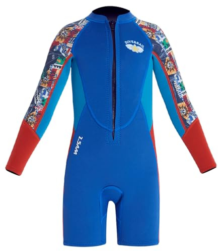 Kids Boys One Piece Swimsuit Long Sleeve Front Zipper Diving Suit UPF50+ Rash Guard for Water Sports Keep Warm Bathing Suit Swimwear Surfwear Blue XL