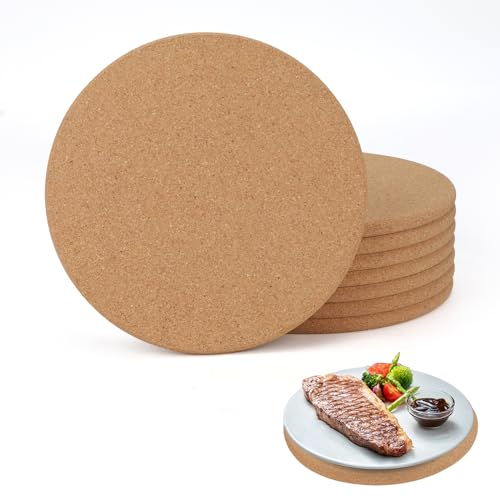 EXLECO 6er 20cm Korkuntersetzer Runde Topfuntersetzer Kork Untersetzer für Töpfe Pfannen Pflanzen Naturkork Untersetzer Hitzebeständig Topflappen Hitzeschutz Korkplatte für Küche Haushalt 1 cm Dick