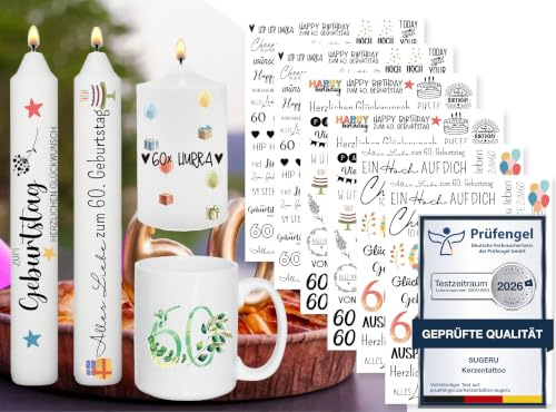 Sugeru 6 PCS Kerzentattoo (200+ Muster),Wassertransferdruck |wasserschiebefolie kerzen | Kerzenfolie | kerzenaufkleber sticker | Kerzen dekorieren (Zum 60. Geburtstag)
