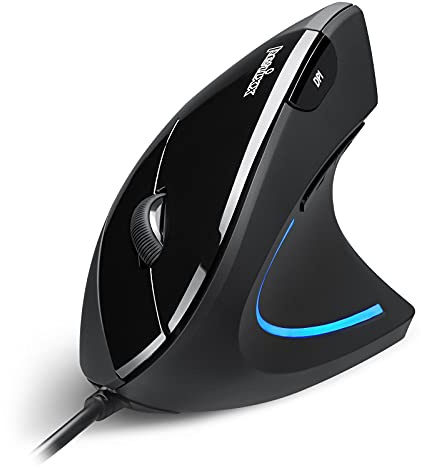 Perixx PERIMICE-513 Wired Ergonomic Vertical Mouse - 6 Buttons with 1000/1600/3200/6400 DPI - Right-Handed Design - Wired USB 5.9ft Cable - Black