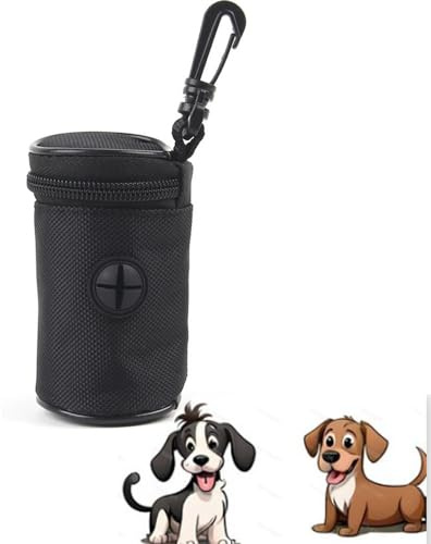 Dispensador Bolsas Caca Perro,Armastuse Dispensador de Tela Bolsas Caca Perro, Soporte Bolsas Excrementos Perros con Mosquetón,Negro