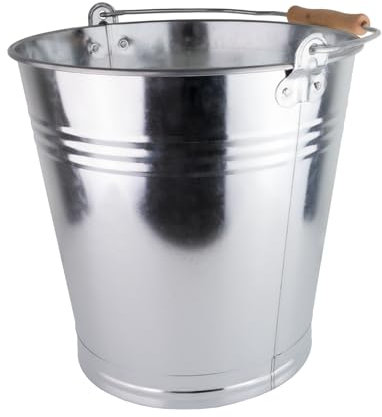 Secchio in Zinco da 12 Litri Con Manico in Legno - Decorativo, per Cenere, Robusto in Metallo, Versatile per Giardino, Casa e Costruzione - Diverse Misure