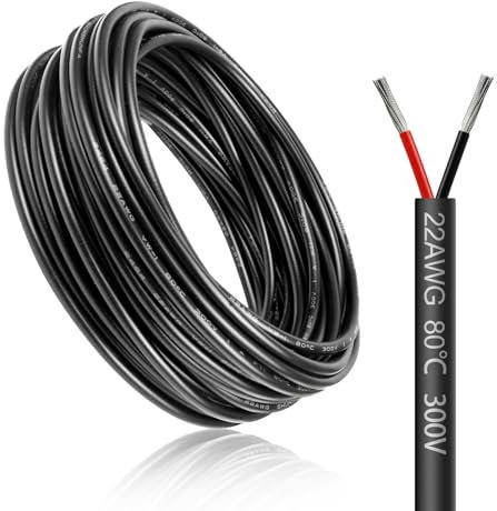 LightingWill 32.8FT/10M 22AWG 2x0.3mm² Electrical Wire 2 Core Cable, 22 Gauge 5V/12V/24V/240V/300V Low Voltage Flexible Extension Cable, Tinned Copper Wires, High Temperature Resistant