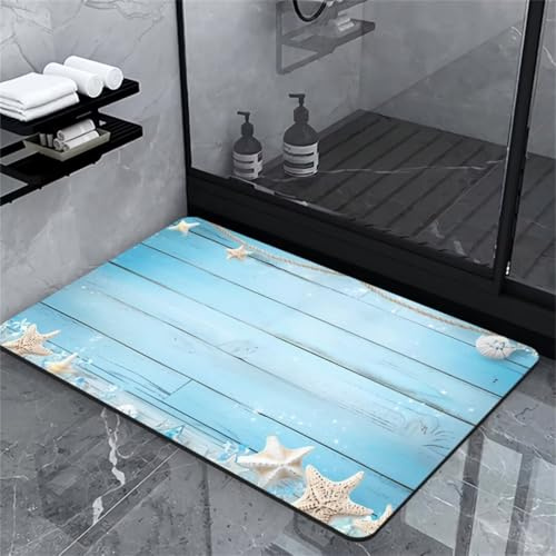 Badezimmerteppich, Badematte Rutschfest Badematte Stein, Badteppich Badvorleger Rutschfest Waschbar, Badematten Bad Teppich Badezimmer Teppiche, Bathroom Bath Mat, Badematte Maritime Teppich 40x60cm