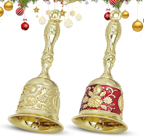 Metall Handglocke, 2 Stück Weihnachten, Schön Kupfer Glocken, Vintage-Glocke Aus Metall, Rufglocke Im Retro-Stil Für Hotel, Restaurant, Training Von Haustieren