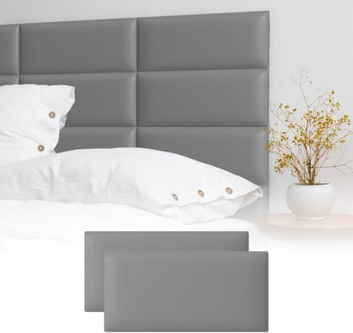 Estresen 6 Stück Wandkissen Kopfteil Wandpolster Selbstklebend Bettkopfteil Wandschutz Bett Wandpaneele Gepolstert Wandkissen Bett Polsterpaneel Wandpolster Kinderzimmer (Dunkelgrau 61 x 25.4 cm)