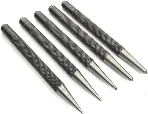 Buyohlic Set di 5 punzoni centrali standard imperiali per la lavorazione del metallo duro e del legno (testa rotonda)