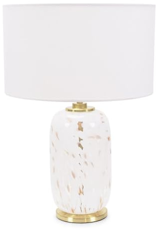 ValueLights | Gold Metal and White Confetti Glass Table Lamp with White Drum Lampshade | Home Décor, Bedside & Desk Lamp