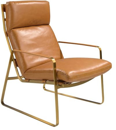 Angel CERDÁ - Ledersessel aus Kamelfarbenem Leder mit Goldenen Stahlbeinen - Moderner Design Sessel mit Armlehnen für Wohnzimmer oder Leseecke - 69 x 89 x 101 cm